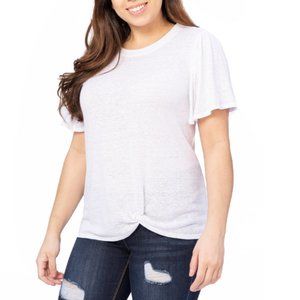 Twist Front Flutter Sleeve Linen Top